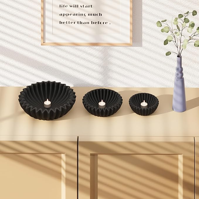 Small Ceramic Bowl Black Decorative Bowl, Modern Home Decor Centerpiece 6 Inches Key Jewelry Ruffle Fluted Scalloped Bowl