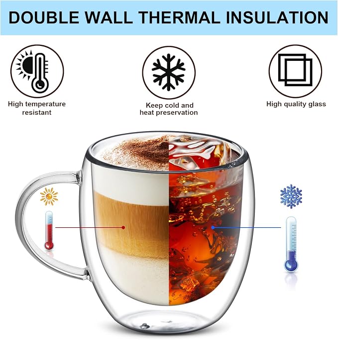 Sorfity Cappuccino Glass Mugs, Cappuccino, Tea Bag - Image 2