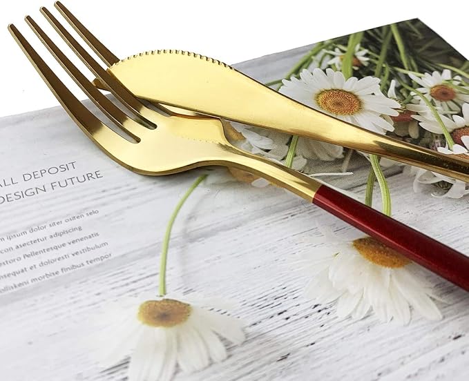Red Gold Silverware Set, JASHII 20-Piece Stainless Steel Satin Finish Flatware - Image 6