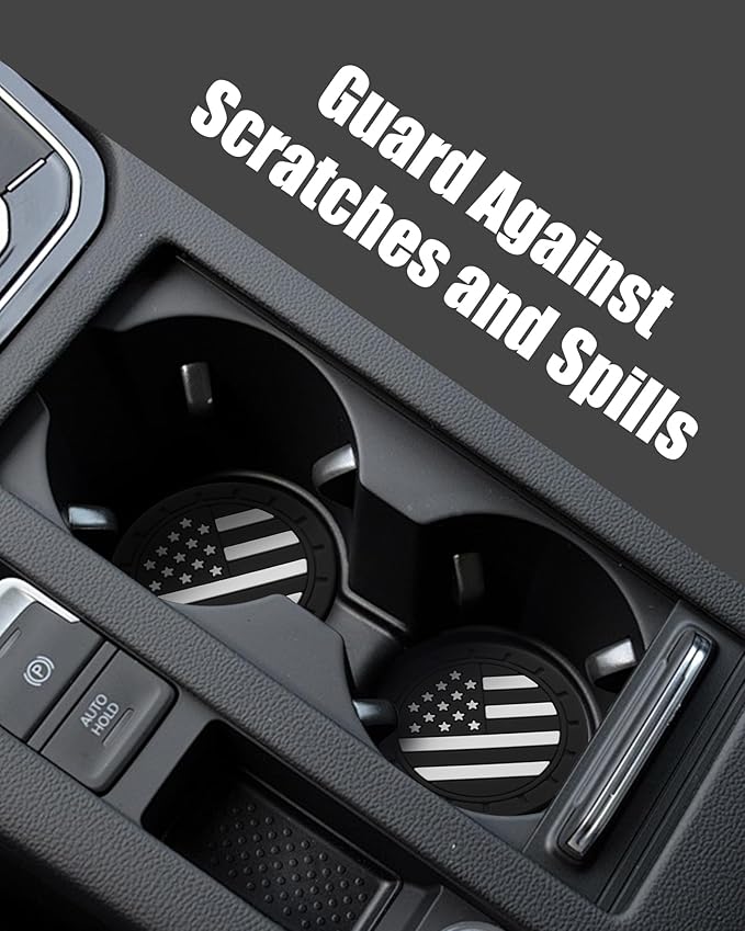 4 Pack Car Cup Coasters, Universal American Flag Non-Slip Silicone Cup Holder Inserts, Car Interior Accessories, Black