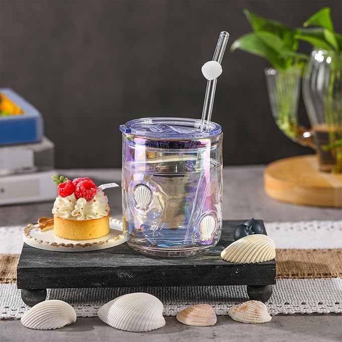 Icon Juice Glasses, 14oz Stemless Wine Drinking Juice Glass Cup for Valentine Party Supplies Gift(2 Pcs,Shell White)