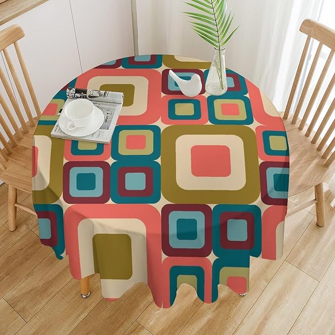 Abstract Geometric Round Tablecloth, Mid Century Modern Middle Century Abstract Patterns Print Tablecloth for Home Party Dining Room Kitchen Decor 36Inch(90cm)