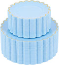 LIYH 100 Pcs Baby Blue Plastic Plates, Wide Gold Scalloped Edge by LIYHLoveinyourheart