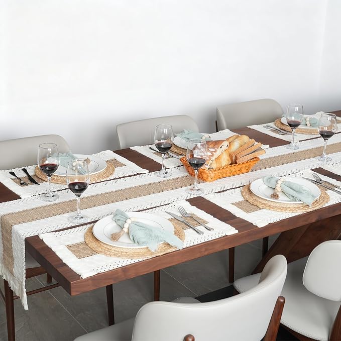 Placemats Set of 4 w/Charger Plates Table Mats Table Runner & Napkin Rings | - Image 2