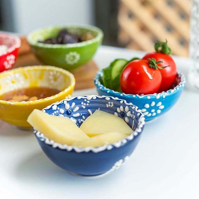 Ceramic Small Dipping Bowls Set of 6, 3.5 Oz Soy Sauce Dish, Handmade Charcuterie, Colorful Pinch, Dishwasher & Microwave Safe Sauce, 3.2'' Mini (DAISY MEDLEY)