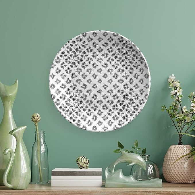 Ceramic Plates, Abstract Decorative Ceramic Plates, Minimalist Geometric Diamond Shaped Square Lines, 7 Inch, Household Plates Decorative, Black White