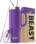 Beast 50 oz Tumbler with Handle Stainless Steel Vacuum Insulated Coffee Ice Cup Double Wall Travel Flask (Deep Purple)