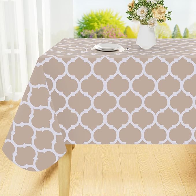 Smiry Rectangle Table Cloth, Waterproof Vinyl Tablecloths with Flannel Backing for Rectangle Tables, Wipeable Spillproof Plastic Tablecloth for Dining, Camping, Indoor and Outdoor (60"x120", Khaki)