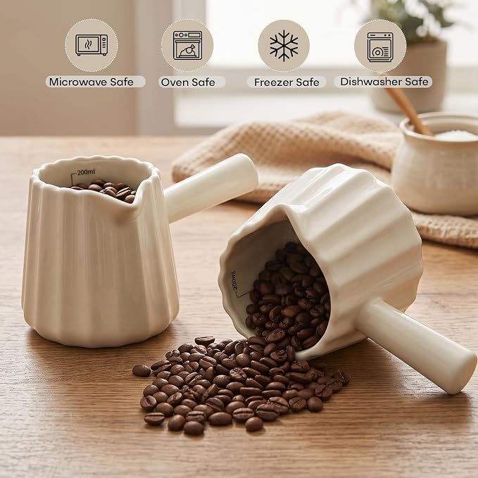 Espresso Measuring Cup Set of 2, Ceramic Espresso Cups 6 OZ | Milk Frothing Cup - Image 5