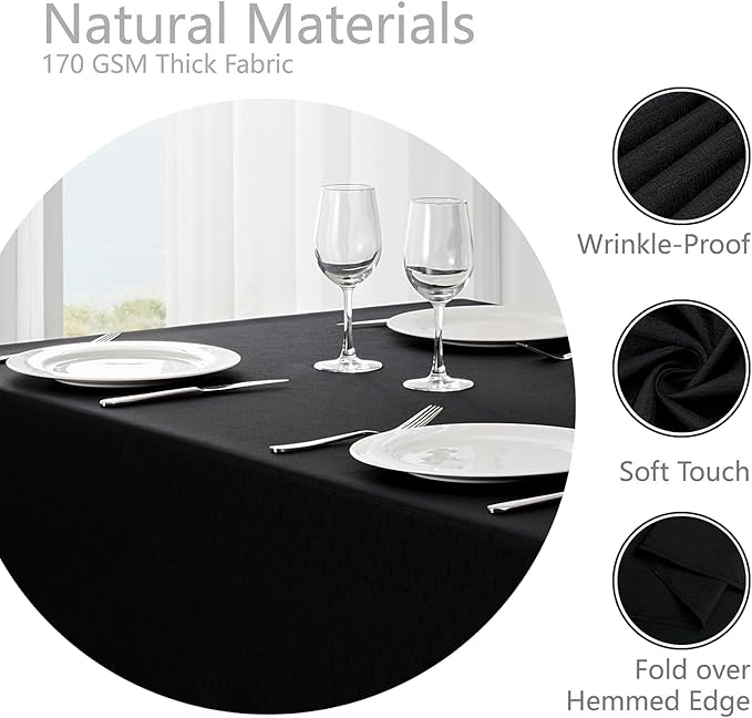 Rectangle Tablecloth Waterproof 60x144 inch Linen Textured Table Cloth Stain and Wrinkle Resistant Washable, Decorative Fabric Table Cover for Dining, Party and Camping, Black