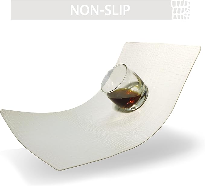 Jovono Faux Leather Placemats Set of 8, Waterproof & Heat Resistant Dinner Place Mats for Dining Table, Non-Slip Crocodile Embossed, White (17.8x11.8 Inch)