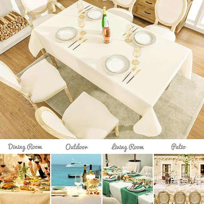 Rectangle Tablecloth 60x84 inch Linen Textured Waterproof Table Cloth Stain and Wrinkle Resistant Washable, Decorative Fabric Table Cover for Outdoor and Indoor Use, Ivory