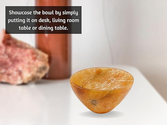 Golden Quartz Crystal Bowl - 2 Inch Decorative Bowls for Room and Home Decor - Gemstone Healing Crystals for Elegant Display, Positive Energy Balance and Gift