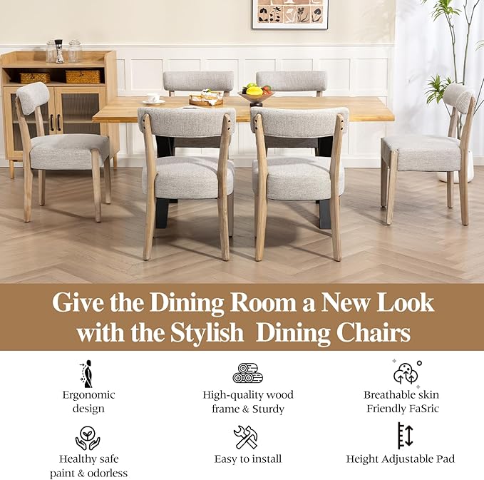 Dining Chairs Set of 2,Mid Century Modern Dining Chair Set - Linen Upholstered Low Back Kitchen & Dining Room Chairs with Woven Design,Oatmeal Fabric