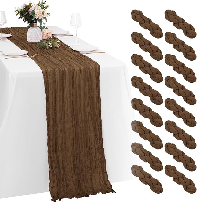 16 Pack Brown Cheesecloth Table Runners 20x120 Inch Gauze Table Runner Cheese by Yorcari
