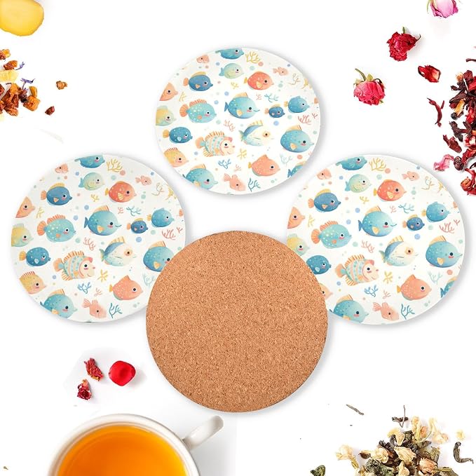 Puffer Hawaiian Fish and Seaweed Set of 4 Absorbent Drink Coaster Heat - Image 6