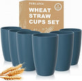 Large 20 OZ Wheat Straw Cups, Unbreakable Drinking Glasses Set of 6, by Perlapoc