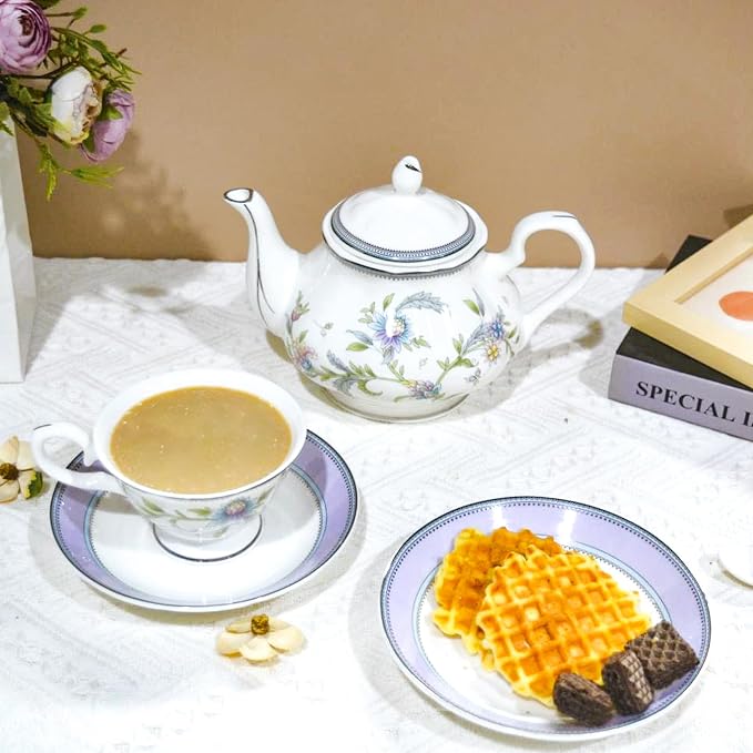 Bone China Tea Set, 21-Pieces Porcelain Tea Set - Image 4