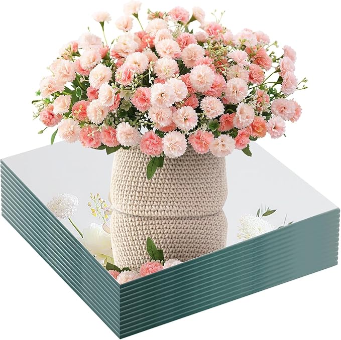 Mirror Centerpieces for Tables, 12" Square, Set of Glass Mirror Table Centerpieces with Non-Slip Foot, Candle Plate for Wedding Decorations, Parties, Christmas, 2mm Thick