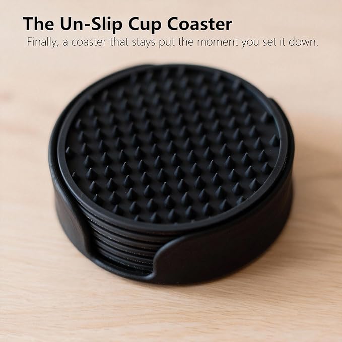 Ortarco 6 Pack Drink Coasters with Holder, Silicone Cup Mat for Hot or Cold Drinks, Non-Slip, Non-Stick