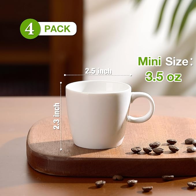 Hlukana Porcelain Espresso Cups Set of 4, 3.5 oz Small Coffee Mugs, Microwave - Image 2