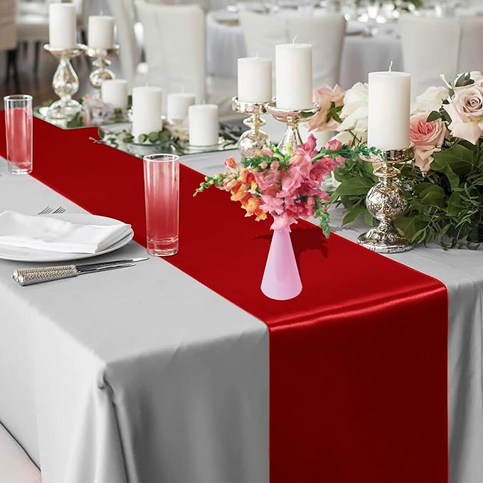 10 Pack Red Table Runner 12 x 108 Inches Wedding Satin Silk Table Runner | silk - Image 3