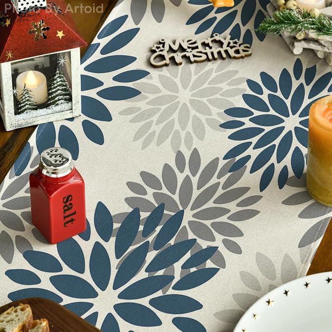 Artoid Mode Dahlia Aqua Floral Pinnata Flower Summer Table Runner, Seasonal - Image 3