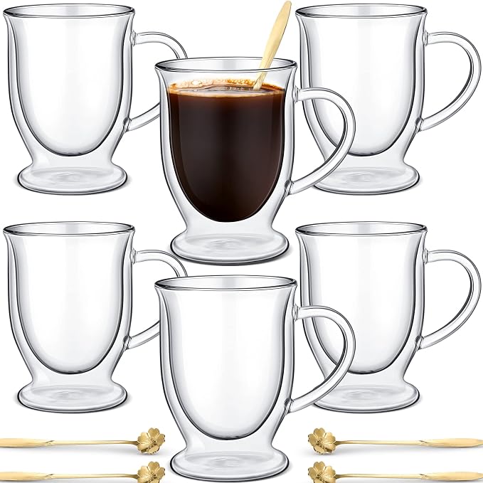 Gejoy 6 Sets Double Wall Glass Coffee Mugs by Gejoy