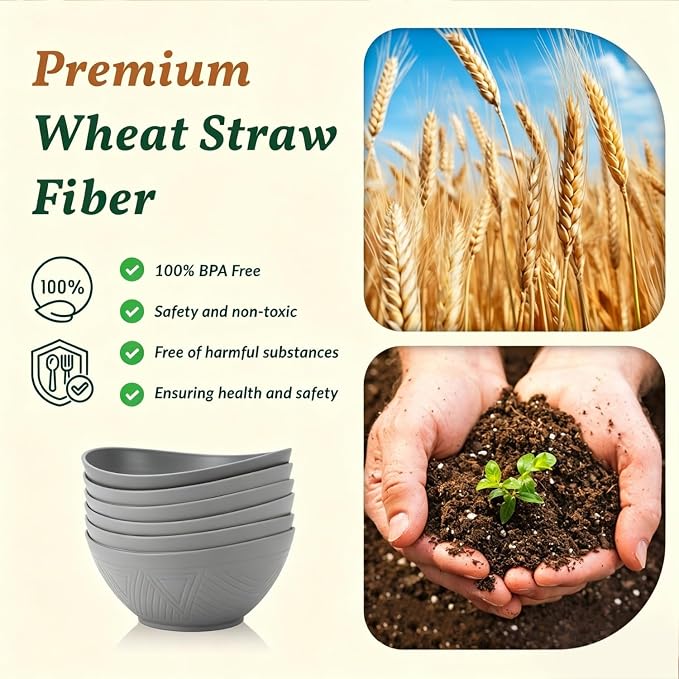 Wheat Straw Bowls, Large Salad Bowls Set of 6-60 OZ Serving Bowl - Image 3