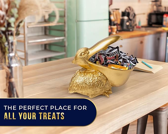 Comfify Pelican Decorative Bowl – Cast Resin Sculpture with Open Dish Design for Snacks, Candies, Keys, or Jewelry – 20 oz Holder with Elegant Golden Finish – Ornamental Accent Piece