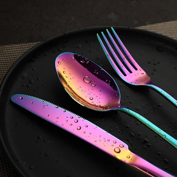 VANDBAO Rainbow Flatware Cutlery Silverware Set 20 Pieces, Stainless Steel - Image 4