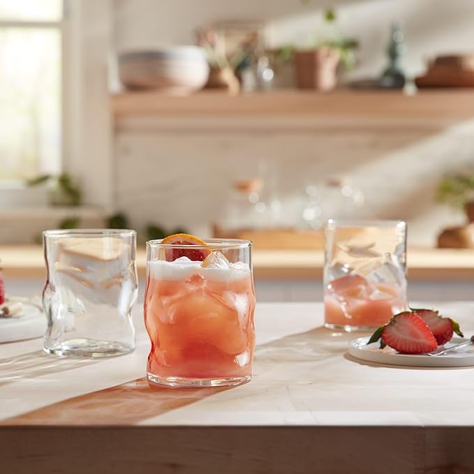 Libbey Lava Rocks Glasses Set, Free Form Glassware Drinking Glasses Set of 8, Tactile, All-Purpose, Dishwasher Safe Glasses for Cocktail Parties
