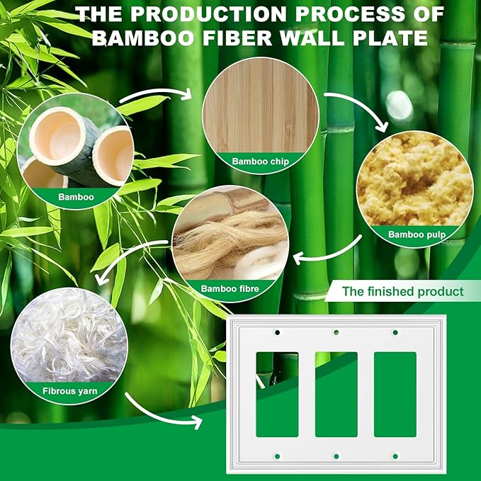 White Decorative Triple Decorator Switch Covers Wall Plate, Natural Material Rocker Switch Plates for Receptacle, GFCI Outlet, Dimmer Switch - Modern Style (3 Gang Decorator 1 Pack)