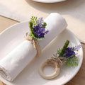 Flower Napkin Rings Set of 12 Wooden Purple Lavender Flowers Handmade Napkin by Gandeer