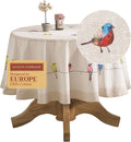Maison d' Hermine Table Cloth Round Table 100% Cotton 69 Round Inches Tablecloth Reusable Decorative for Dining Room Farmhouse Home Valentines Day Decorations Spring Summer - Birdies on Wire