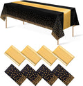 8Pack Disposable Plastic Tablecloths and Satin Table Runner Set Black Gold Dot by MASHAN