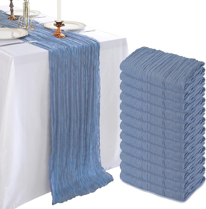 12 Pack 10Ft Dusty Blue Cheesecloth Table Runner 23 x 120 Inch | Gauze Rustic by CKIKU