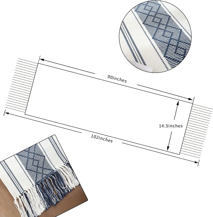Woven Table Runner Farmhouse Style, Boho Table Runner 90 inches Long - Image 2