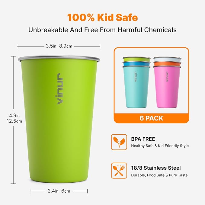 Stainless Steel Cups-16 oz Colorful Stackable Metal Drinking Glasses 6 Pcs | 16 - Image 3