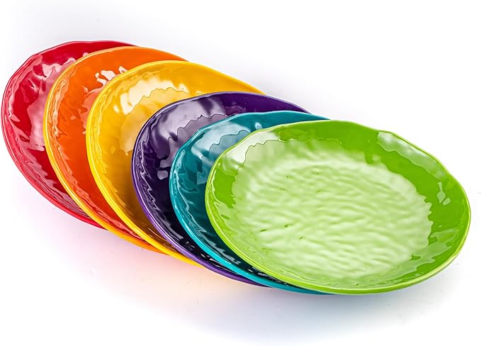 6.7-Inch Melamine Dessert Plates (Set of 6) - Unbreakable and Reusable Dinnerware with Ceramic Feel, Stackable and Dishwasher-Safe (Multi-color)
