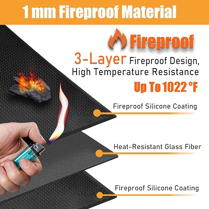 24x42in Heat Resistant Grill Mats for Outdoor Grill to Protect Your Prep Table and Outdoor Grill Table - Fire Proof & Water Proof & Oil Proof BBQ Mat - Black (1mm)