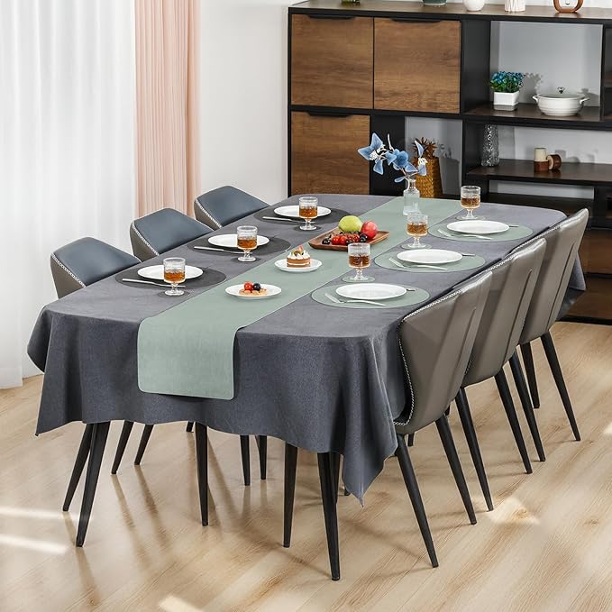 Myir JUN Round Placemats Dual Sided, Faux Leather Place Mats Set of 4 Indoor for Dining Table Outdoor Non-Slip Washable Table Mats (Set of 4, Gray Sage Green)