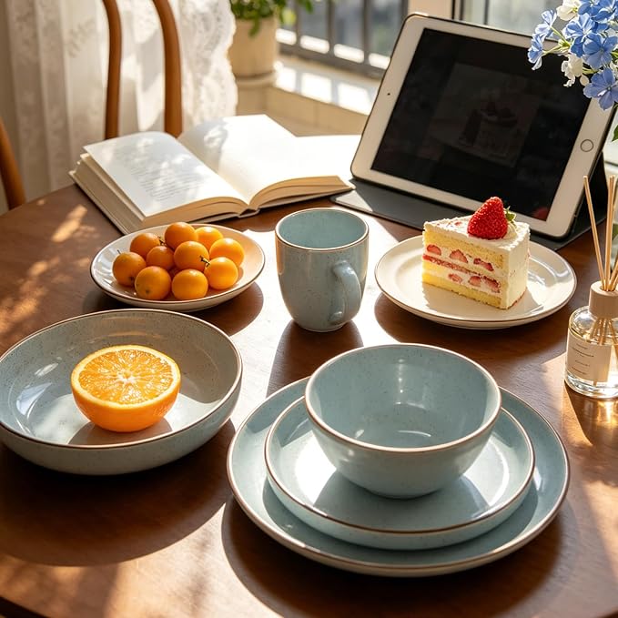 Stoneware Euro-Nordic 20pc Dinnerware Set, Shiny Light Blue - Image 5