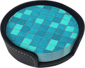 Ocean Blue Turquoise Scales Leather Coasters Set of 6 by Nameapo