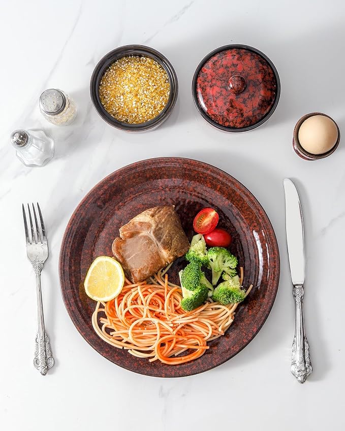 HASENSE Ceramic Dinner Plates Set of 4, 10 Inch Large Red Pasta Dessert Salad - Image 3
