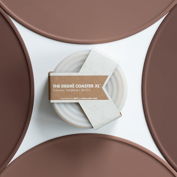 LINE+ARC Extra Thick Silicone Coasters (As Seen in NYTimes WireCutter) Waterproof Anti-Stain Heat-Safe Dishwasher-Safe Degrē Coasters XL (Set of 6 Mauve) Outdoor Rubber Mid-Century Modern