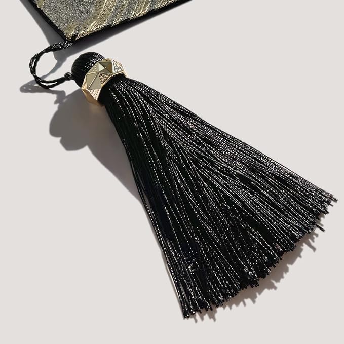 Modern Black Table Runner, Abstract Geometric, Tassel - Image 3