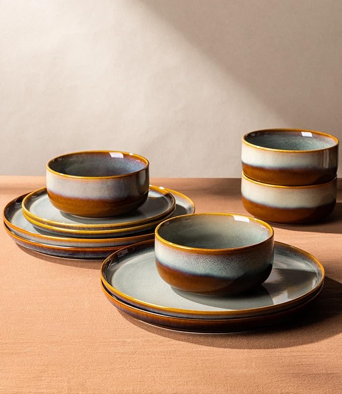 Ceramic Dinnerware Set for 8, 24-Piece Plates and Bowls Set | Handmade Reactive - Image 4