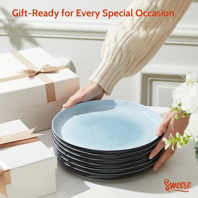 Sweese Porcelain Dinner Plates Set of 6, 10 Inch Lightweight Round Dish Set - Image 7