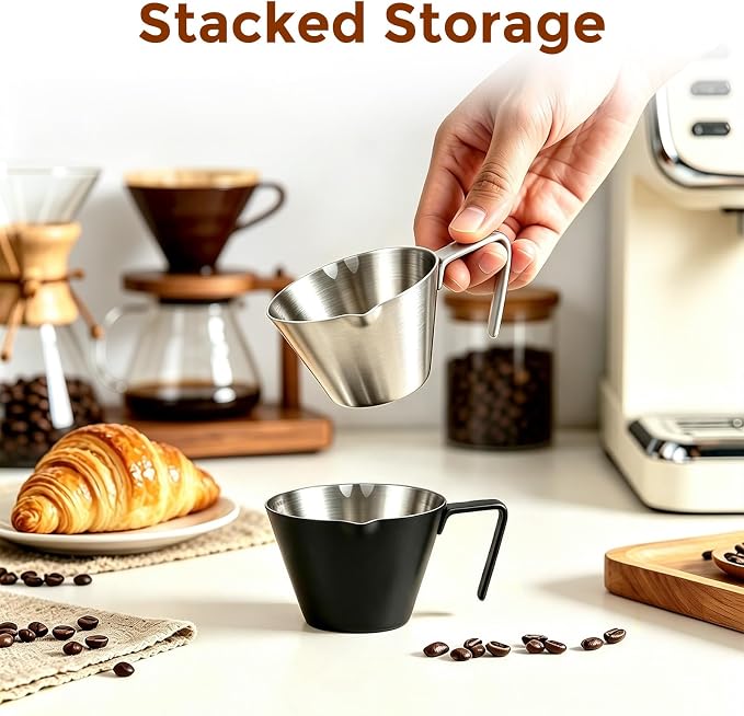 4 Pc Stainless Steel Espresso Shot Cups, 3.4oz/100ml, V-Shaped Mouth - Image 3